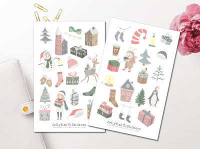 Christmas Girl and Animals Sticker Set